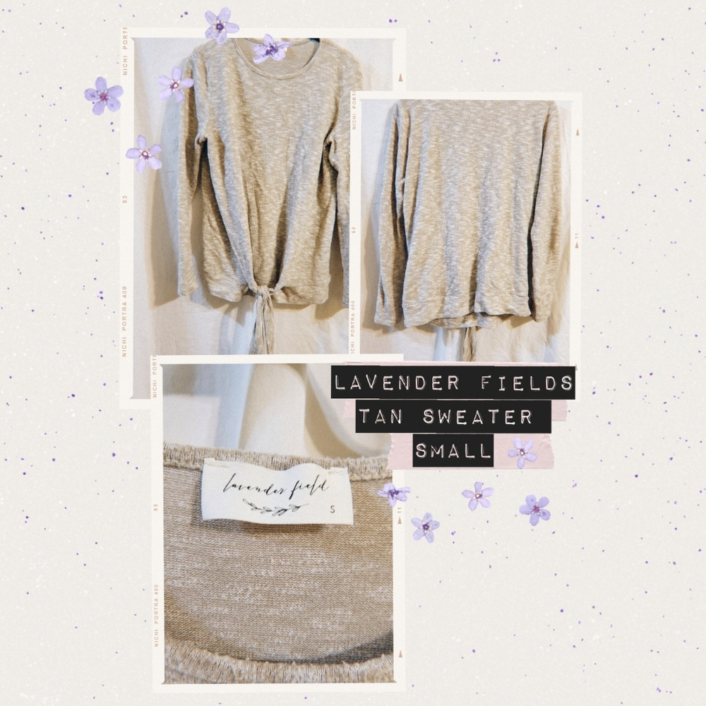 Lavender fields, tan tie sweater, small
